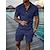cheap Men&#039;s T shirt and Shorts Set-Men&#039;s Casual Color Contrast Polo Zipper Lapel Shirt Short-sleeved Suit