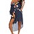 cheap Cover Ups-Women&#039;s Swimwear Cover Up Beach Dress Normal Swimsuit Floral Splice Black White Navy Blue V Wire Bathing Suits Vacation Fashion New
