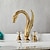 abordables Agujeros múltiples-Grifo mezclador de lavabo de baño generalizado, grifos de lavabo de 2 manijas y 3 orificios grifos de baño de bronce dorado y aceitado de lujo noble swan