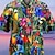 billiga Hawaiiskjorta för män-Herr Skjorta Hawaii skjorta Grafisk skjorta Papegoja Nedvikt Grön 3D-tryck Utomhus Gata Button-Down Kläder Designer Ledigt Hawaiisk Bekväm / Kortärmad / Kortärmad / Strand