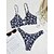 cheap Bikini Sets-Women&#039;s Swimwear Bikini 2 Piece Normal Swimsuit Printing 2 Piece Jacquard Black Blue Army Green Strap Padded Bathing Suits Vacation Sexy Sexy