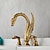 abordables Agujeros múltiples-Grifo mezclador de lavabo de baño generalizado, grifos de lavabo de 2 manijas y 3 orificios grifos de baño de bronce dorado y aceitado de lujo noble swan