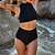 cheap Bikini Sets-Women&#039;s Swimwear Diving 2 Piece Plus Size Swimsuit Pure Color Zipper Open Back High Waisted Black High Neck Tank Top Bathing Suits Vacation Fashion Sports
