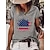 billige T-shirts &amp; Tank Tops-Dame T-shirt Grøn Blå Lyserød Amerikansk flag Trykt mønster Kortærmet Afslappet Weekend Basale Rund hals Normal S