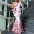 billige Kjoler-kvinders skede kjole maxi lang kjole pink ærmeløs blomster patchwork kold skulder print forår sommer en skulder kold skulder personlig stilfuld elegant 2022 xxl