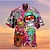billiga lägerskjortor för män-Herr Skjorta Hawaii skjorta Lägerskjorta Grafisk skjorta Aloha skjorta Dödskalle Nedvikt Rubinrött Blå Purpur Grön 3D-tryck Utomhus Gata Kortärmad Button-Down Kläder Hawaiisk Designer Ledigt Hippie