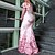 billige Kjoler-dame slirekjole maxi lang kjole rosa ermeløs floral patchwork kald skuldertrykk vår sommer én skulder kald skulder personlig stilig elegant 2022 xxl