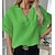 cheap Women&#039;s Tops-Women&#039;s Blouse Shirt Green Pink Yellow Plain Lace Trims Short Sleeve Daily Weekend Streetwear Casual Shirt Collar Regular S