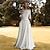 cheap Wedding Dresses-Hall Casual Wedding Dresses A-Line Scoop Neck 3/4 Length Sleeve Sweep / Brush Train Stretch Fabric Bridal Gowns With Pleats Solid Color 2024