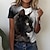 billige T-skjorter og tanktopper-Dame T skjorte Svart Katt 3D Trykt mønster Kortermet Avslappet Helg Grunnleggende Rund hals Normal 3D Cat Maling S / 3D-utskrift