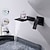 Недорогие Настенный монтаж-Водопад настенный смеситель для раковины ванной комнаты матовый черный, сплошной латунный смеситель для раковины с одной ручкой однорычажный смеситель для унитаза черное золото хром