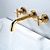 halpa Seinäasennus-seinään kiinnitettävä kylpyhuoneen pesualtaan hana, pesuhuoneen altaan harjattu kultahana messinkipesuallashanat ja karkea venttiili mukana kaksoiskahvalla astian vesihanaa varten
