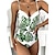 cheap One-Pieces-Women&#039;s Swimwear One Piece Monokini Bathing Suits Normal Swimsuit Leaves Tummy Control Open Back Printing High Waisted Red Green Strap Bathing Suits Vacation Fashion Sexy