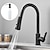 cheap Kitchen Faucets-Kitchen Faucet with Sprayer,Matte Black Brass 4-Function Single Handle One Hole Button Design Pull-out / Pull-down Centerset Contemporary Kitchen Taps(with Soap Dispenser)