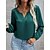 cheap Blouses &amp; Shirts-Women&#039;s Blouse Shirt Green Black Blue Plain Work Long Sleeve V Neck Streetwear Casual Regular Lantern Sleeve S