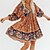 cheap Casual Dresses-Women&#039;s Swing Dress Boho Dress Mini Dress Brown Floral 3/4 Length Sleeve Summer Spring Ruffle Boho V Neck Loose Fit 2023 S M L XL 2XL