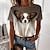 cheap Tees &amp; Tank Tops-Women&#039;s T shirt Tee Dog 3D Casual Weekend Painting T shirt Tee Short Sleeve Print Round Neck Basic Essential Brown S / 3D Print