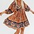 cheap Casual Dresses-Women&#039;s Swing Dress Boho Dress Mini Dress Brown Floral 3/4 Length Sleeve Summer Spring Ruffle Boho V Neck Loose Fit 2023 S M L XL 2XL