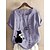hesapli Kadın Üstleri-Kadın&#039;s Bluz Gömlek Yonca Havuz Mor Hayvan Buton Desen Kısa Kollu Günlük Tatil Yuvarlak Yaka Normal Bol Fit S
