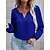 cheap Blouses &amp; Shirts-Women&#039;s Blouse Shirt Green Black Blue Plain Work Long Sleeve V Neck Streetwear Casual Regular Lantern Sleeve S