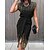 cheap Casual Dresses-Women&#039;s Bodycon Midi Dress Black Print Short Sleeve Spring Summer Sequins Casual High Neck Weekend 2023 S M L XL XXL 3XL