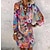 cheap Print Dresses-Women‘s Casual Dress Ethnic Dress Mini Dress Red 3/4 Length Sleeve Floral Print Summer Spring Fall V Neck Casual Weekend 2023 S M L XL XXL 3XL