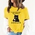cheap Tees &amp; T Shirts-Women&#039;s T shirt Tee Green Pink Yellow Print Graphic Cat Daily Going out Short Sleeve Round Neck Basic 100% Cotton Regular Cat S