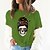 baratos Tops básicos de mulher-Mulheres Camiseta Básico Imprimir dia das Bruxas Básico Decote Redondo Camiseta Padrão Verão ervilha verde Branco Preto Rosa Verde Escuro