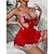 cheap Super Sale-Women&#039;s 2 Pieces Sexy Bodies Chemises &amp; Negligees Fashion See Through Soft Flower Polyester Bed Valentine&#039;s Day Straps Sleeveless Transparent Summer Including Panties Including Garter Belts Red