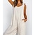 cheap Women&#039;s Jumpsuits-Women&#039;s Jumpsuit Pocket Solid Color U Neck Basic Daily Holiday Wide Leg Regular Fit Sleeveless Beige S M L Spring