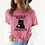 cheap Tees &amp; T Shirts-Women&#039;s T shirt Tee Green Pink Yellow Print Graphic Cat Daily Going out Short Sleeve Round Neck Basic 100% Cotton Regular Cat S