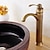 abordables Classiques-Robinet de lavabo de salle de bain, robinets de bain monotrou de style traditionnel en laiton antique avec interrupteur chaud et froid et valve en céramique