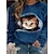 cheap Super Sale-Women&#039;s Plus Size Tops Animal Cat Pullover Sweatshirt Hoodie Sweatshirt Long Sleeve Print Streetwear Hoodie Crew Neck Cotton Daily Vacation Winter Fall Blue khaki / Weekend