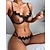 cheap Sexy Bodies-Women&#039;s Sexy Bodies Lingerie Set 2 Pieces Patchwork Pure Color Ultra Slim Hot See Through Bed Date Valentine&#039;s Day Lace Straps Transparent Hole Spring Summer Black / Hook &amp; Eye / Soft