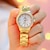 זול שעוני קוורץ-שעון יד קווארץ ל נשים אנלוגי קווארץ אופנה פאר בלינג ריינסטון צמיד מתכת אל חלד מתכת אל חלד