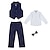 billige Sæt-drenge skjorte til børn &amp; buksebeklædningssæt 4 stykker langærmet marineblå ensfarvet bomuld skoleferie blid preppy-stil 3-13 år