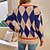 cheap Sweaters-Women&#039;s Pullover Jumper Crochet Knit Knitted Crew Neck Argyle Outdoor Daily Stylish Casual Winter Fall Purple Khaki S M L