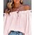 cheap Blouses &amp; Shirts-Women&#039;s Blouse Shirt Pink Light Blue White Lace up Ruffle Plain Holiday Weekend Long Sleeve Off Shoulder Streetwear Casual Regular Loose Fit S