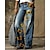 billiga breda ben och hög midja-dammode raka jeans breda ben sidfickor tryck full längd byxor casual helg mikroelastisk blomma / blommig komfort lös svart 3xl