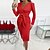 cheap Midi Dresses-Women&#039;s Bodycon Sheath Dress Knee Length Dress Black Wine Light Red Pure Color Long Sleeve Winter Fall Ruched Fashion V Neck Winter Dress Fall Dress 2023 S M L XL XXL 3XL