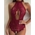 cheap Sexy Bodies-Women‘s Lingeries Gift Sexy Bodies Teddies &amp; Bodysuits Hot See Through Soft Party Bed Lace Halter Neck Backless Hole Summer Wine / Lace Up