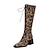 cheap Cowboy &amp; Western Boots-Women&#039;s Boots Cowboy Boots Heel Boots Daily Solid Color Plaid Knee High Boots Winter Zipper Lace-up Block Heel Pointed Toe Fashion PU Leopard Black Brown