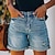 preiswerte Damenshorts-Damen Jeans Normal Denim Glatt Blau Modisch Mittlere Taillenlinie Kurz Casual Wochenende