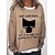 cheap Hoodies &amp; Sweatshirts-Women&#039;s Pullover Print Basic Casual Khaki Light Grey Light Blue Cat Letter Casual Loose Fit Long Sleeve Crew Neck