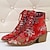 cheap Women&#039;s Boots-Women&#039;s Boots Lace Up Boots Outdoor Daily Booties Ankle Boots Lace-up Chunky Heel Pointed Toe Satin Lace-up Floral Big red Picture golden Black