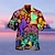 Недорогие мужские лагерные рубашки-Муж. Рубашка Гавайская рубашка Походная рубашка Флуоресцент Отложной Желтый Красный Светло-лиловый Лиловый Зеленый 3D печать Для улицы Повседневные С короткими рукавами 3D Одежда