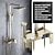 cheap Shower Faucets-Shower Faucet,Shower System Rainfall Shower Head System Thermostatic Mixer valve Set - Handshower Included pullout Rainfall Shower Antique Country Nickel Brushed Mount Inside Ceramic Valve