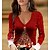 cheap T-shirts &amp; Blouses-Women&#039;s T shirt Tee Green Wine Fuchsia Christmas Tree Sparkly Print Long Sleeve Christmas Weekend Basic V Neck Regular Painting S / 3D Print