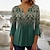 cheap Women&#039;s Blouses &amp; Shirts-Women&#039;s Shirt T shirt Tee Henley Shirt Blouse Floral Button Print Casual Weekend Vintage Basic 3/4 Length Sleeve Round Neck Blue