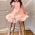olcso Gyerekek&quot;-gyerek lány ruha egyszínű rövid ujjú napi vakáció aranyos hercegnő pamut térd felett vonalas ruha nyári tavaszi 3-10 éves rózsaszín 50db hajnyakkendővel